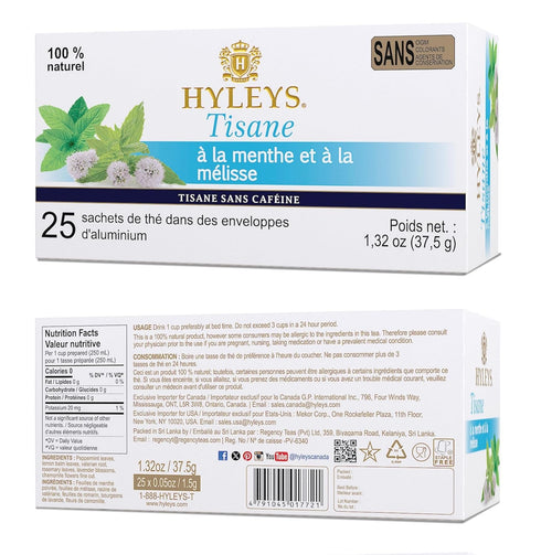 Hyleys Sleep Lemon Balm Herbal Tea - Relaxing Evening Blend, Caffeine-Free, 25 Tea Bags