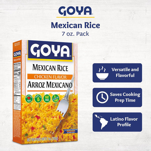 Pack 3 (7 oz Goya Mexican Rice, Chicken Flavored, of Boxes) Zesty Mexican-Style Long Grain Rice with Corn, Peppers