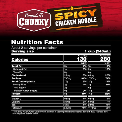 18.6 oz 12) Campbell's Chunky Soup, Spicy Chicken Noodle Soup, Can (Case