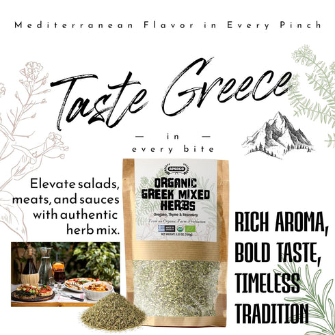 (3.52 oz) APSOGO Organic Greek Seasoning Blend Greek Oregano, Rosemary & Thyme - Authentic Mediterranean Greek