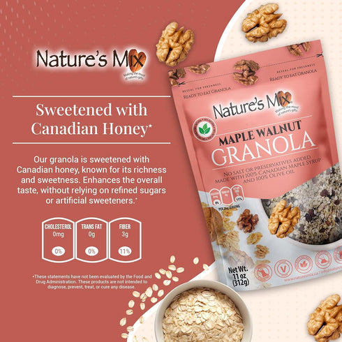 Nature's Mix - Maple Walnut Granola - Walnuts, Raisins and Currants - Sweetened with Maple Syrup - No Sugar, Salt