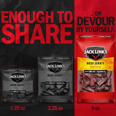 (2 Pack) 9 oz 11g 100% Jack Link's Teriyaki Beef Jerky - Bag - Ready to Eat Protein Snacks - Protein per Serving - Made