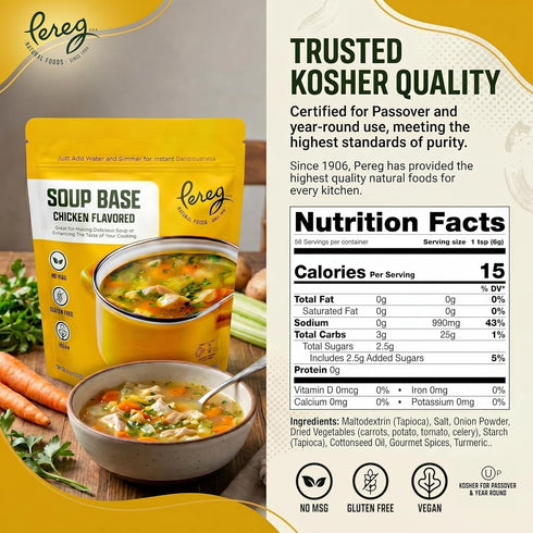 12 oz (3 Pack) Pereg Chicken Flavored Soup Base, | Vegan, Gluten-Free, No MSG | All-Natural Dry Broth Mix for Soups