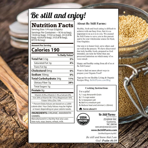 (2.8 lb) Be Still Farms Amaranth Grain Organic - Amaranto Bulk Ancient Whole Grain Seeds - Great for Cereal, Flour