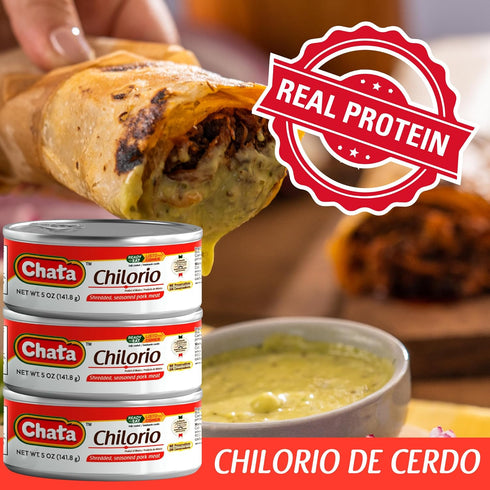 5 oz (Pack 6) Chata Mexican Pork Chilorio, Seasoned Shredded Pork, Can