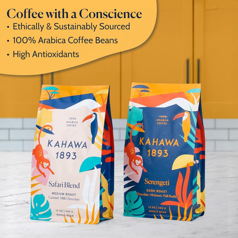 1893 Pack (12 Oz 2) Kahawa Whole Bean Coffee Combo Safari & Serengeti Blend x - As Seen on Shark Tank, High