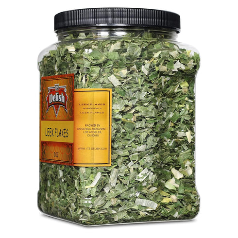5 OZ Gourmet Dried Leek Flakes by Its Delish, Jumbo Container Jar | Green and White Leek Chopped | Vegan and Kosher