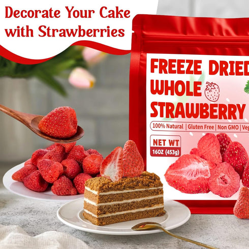 Nahasahr 16oz Freeze Dried Whole Strawberries - Lightly Sweetened, Crunchy Fruit for Yogurt, Baking, Oatmeal & Dessert