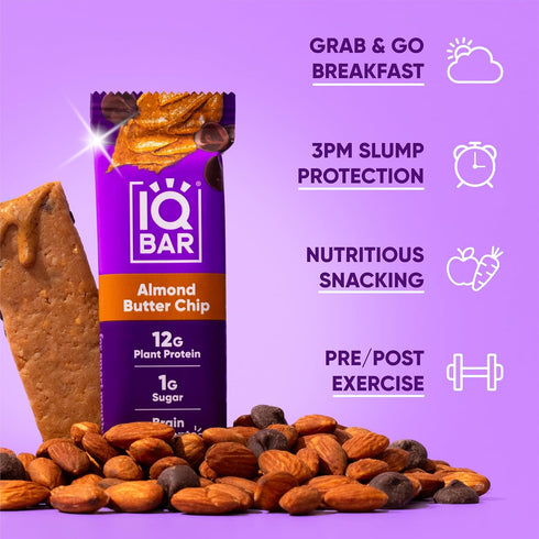 12 Count IQBAR Clean Plant Protein Bars - Almond Butter Chip and Lemon Blueberry Bundle - Keto, Vegan, High Fiber