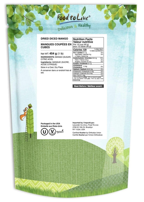1 Food to Live - Dried Diced Mango, Pound - Sweetened, Unsulfured, Sulfite Free Chunks, No Added Color, No Artificial