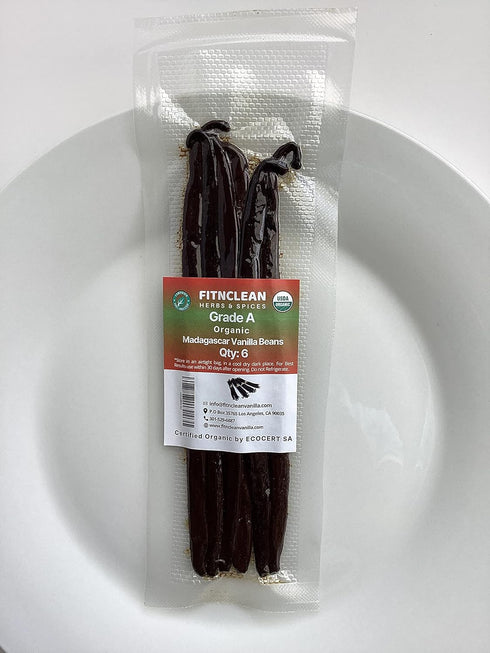 6 6"-7.5" Organic Vanilla Beans Madagascar Grade A for Extract, Cooking and Baking by FITNCLEAN VANILLA| Certified USDA
