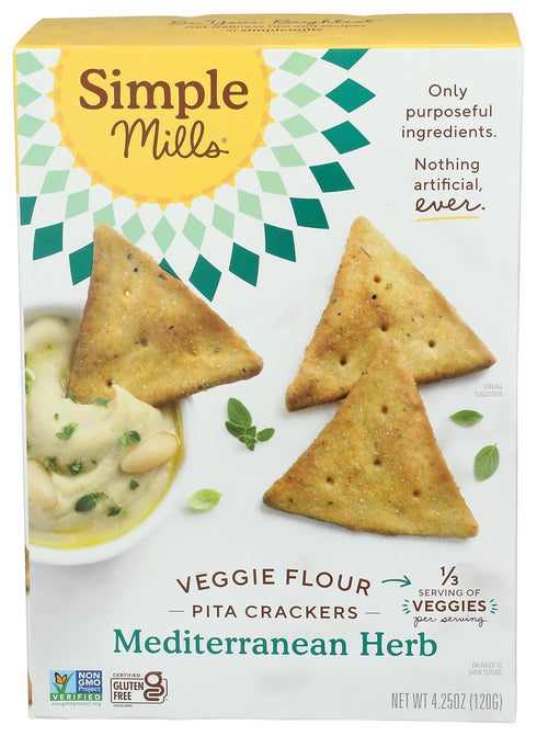 Simple Mills Veggie Pita Crackers, Mediterranean Herb - Gluten Free, Vegan, Healthy