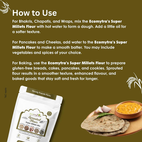Ecomytra 100% 1lb (454g) Sprouted Super Millets Mix Flour Sprouted Ancient Millet Grains Gluten Free, High Fiber, Plant