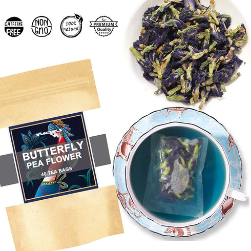 Butterfly Pea Flower Tea Bags, 40 Teabags Premium Dried Blue & Purple Tea, GMO Free, Eco-Conscious