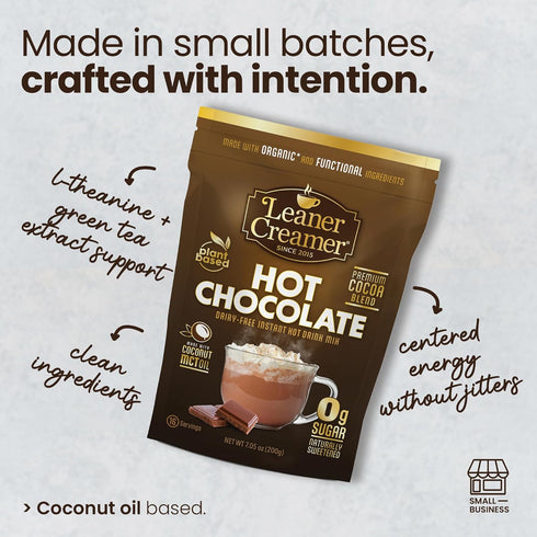 0g Instant Leaner Hot Chocolate Mix | Indulgent, Sugar, Keto & Low Carb | Clean Label, Dairy-Free | Functional Focus