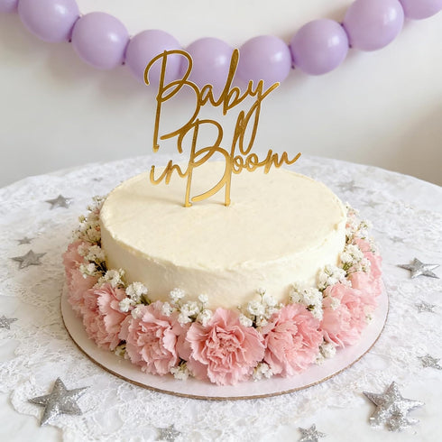 Wkeldr Baby in Bloom Gold Cake Topper,Acrylic Baby shower Cake Side Decorations, Gender Reveal Pregnancy
