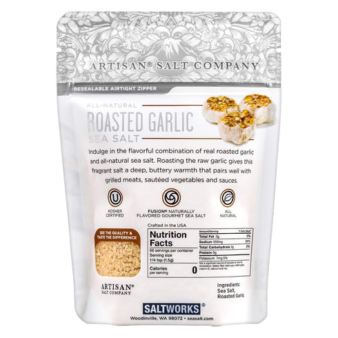 3.5 Artisan Salt Company Fusion Naturally Flavored Roasted Garlic Sea Salt, Zip-Top Pouch, Ounce
