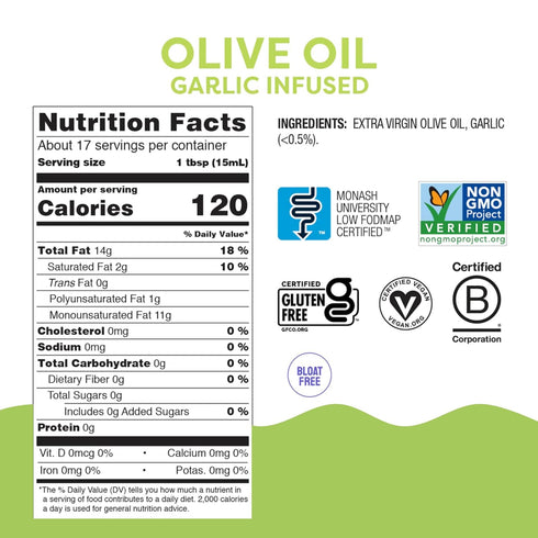 8.45 Oz, Fody Foods Garlic Infused Extra Virgin Olive Oil, Low FODMAP Certified, Gut & IBS Friendly, Cold-Pressed