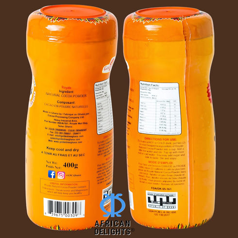 African Delights Royale Natural Cocoa Powder for Baking Black, Dark, Ceremonial Cacao, Sugar Free, Raw Powder, High