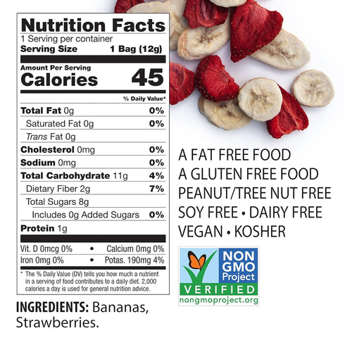 0.42 Oz (Pack 12), 100% Brothers All Natural Freeze Dried Fruit Crisps, Banana Strawberry, of Made with Fruit, Gluten