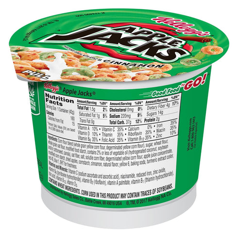 8 (12 Kelloggs Apple Jacks Cold Breakfast Cereal Cups, Vitamins and Minerals, Kids Snacks, Original Cups)