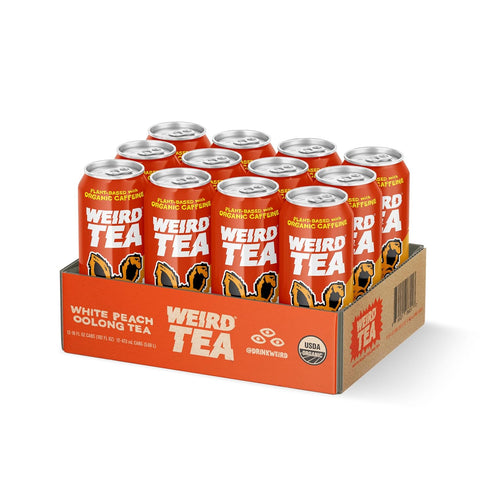16oz 160mg Pack 12 Drink Weird Organic White Peach Oolong Tea Cans, Organic Caffeine, of A Refreshing Energy Drink