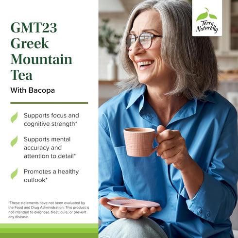 GMT23 30 Terry Naturally Greek Mountain Tea Plus Bacopa - Dietary Supplement for Focus Support - Brain Health