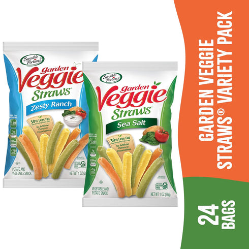 Pack, 1 Oz (Pack 24) Sensible Portions Garden Veggie Snacks - Veggie Straws, Snack Size Variety Sea Salt & Zesty Ranch