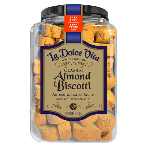 40 oz La Dolce Vita Classic Almond Italian Biscotti Cookies, Gourmet Coffee & Tea Dipping Snack, Jar