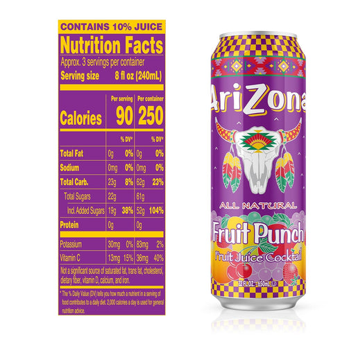 22 Oz (Pack 24) AriZona Fruit Punch - Big Can, Fl