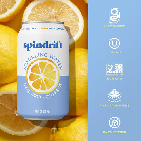 12 Oz Pack 24 3 Spindrift Sparkling Water, Lemon Flavored, Made with Real Squeezed Fruit, Fl Cans, of (Only Calories