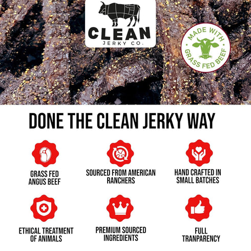 Clean Jerky Co . Grass Fed Beef Jerky | Sweet & Spicy - Very Mild Flavorful Protein Snack | No MSG, No Artifcial