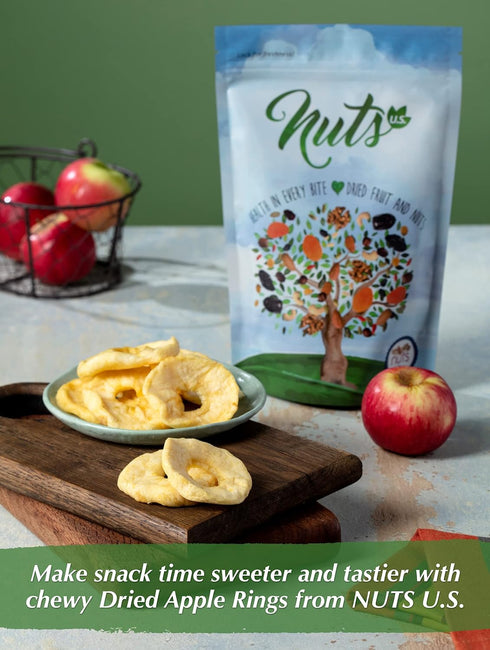Packed (1 LB) NUTS U.S. - Dried Apple Rings | No Added Sugar | No Artificial Color | Chewy Texture | NON-GMO | Juicy