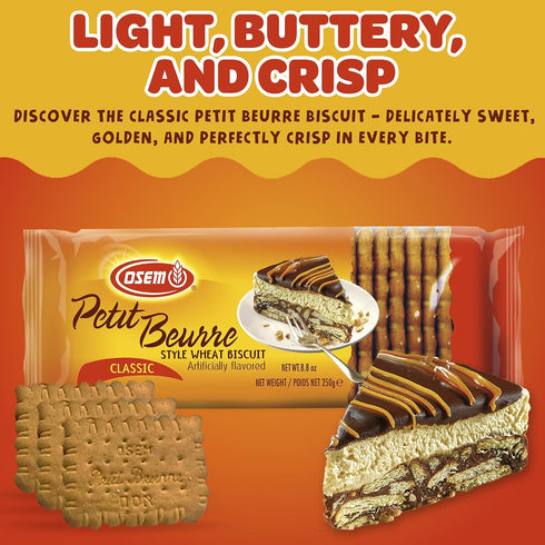 8.8oz (Pack 12) Osem Petit Beurre Cookies - Light and Crispy Tea Biscuits, for Coffee, Breakfast, or Dessert