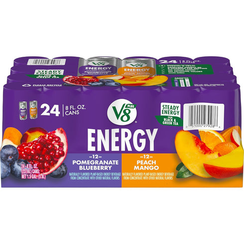 V8 +ENERGY Pomegranate Blueberry and Peach Mango Energy Drink Variety Pack, 8