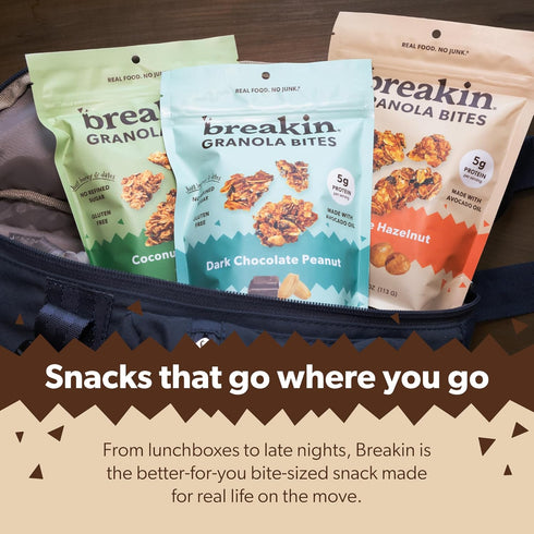 Pack, (3 Pack, 4oz (3 Pack, Pack) Breakin Protein & Fiber Granola Bites Variety Each) No Refined Sugar, Gluten Free