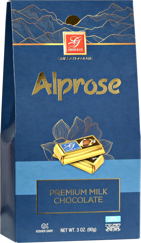 GROSS & CO Alprose Swiss Premium Chocolate Mini Bars - Kosher - Gift Box (Milk