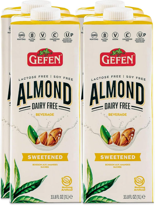 Gefen Sweetened Almond Milk 33.8oz (4 Pack), No Binders or Preservatives, Gluten