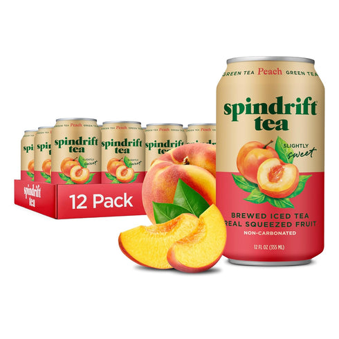 Spindrift Brewed Iced Tea, Peach Green Tea, Made with Real Squeezed Fruit,