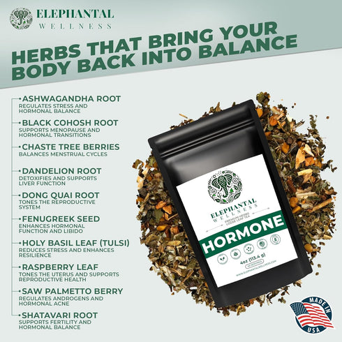 Elephantal Wellness 4oz 40 Premium Hormone Herbal Tea | PCOS, Hormonal Balance & Mood Support with Chaste Berry