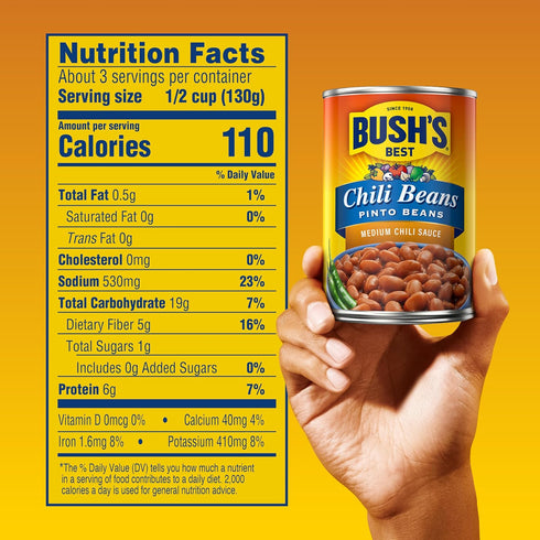 16 oz (12 Bush's Best Medium Pinto Chili Beans, cans)