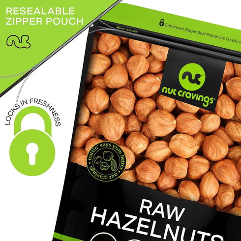 Filberts (48oz 3 LB) Packed NUT CRAVINGS - Raw Hazelnuts with Skin - Unsalted, Shelled, - Bulk Nuts Fresh in Resealable