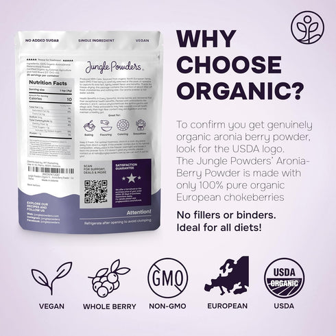 5 Immunity, Jungle Powders Organic Aronia Berry Powder Ounce Bag Freeze Dried Chokeberry Extract from Whole Aronia