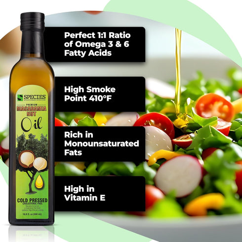 9 3 6 (32 Species Nutrition Macadamia Nut Oil, Healthy Cooking Oil for Stir Fry, Sweet, Buttery, Great Tasting, Omega