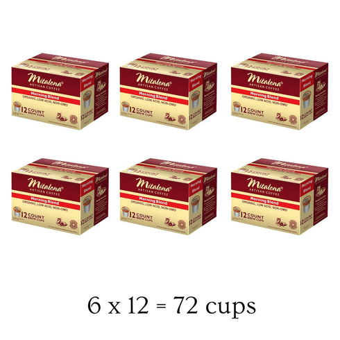 72 100% Mitalena Artisan Morning Blend, Low Acid, Medium Roast, Organic Coffee Pods For Keurig K-Cup Maker - K Cups