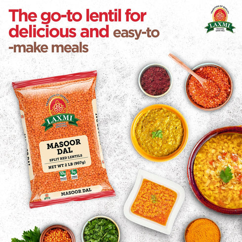 2lbs Laxmi Masoor Dal or Red Lentils, | Pure Masoor dal lentils | Premium split red lentils | A Natural source