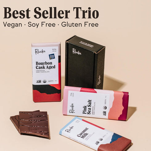 1.8oz 3-Pack Raaka Chocolate Best Sellers Trio | Gourmet Dark Chocolate Gift | Organic, Vegan, Fair Trade, Soy Free