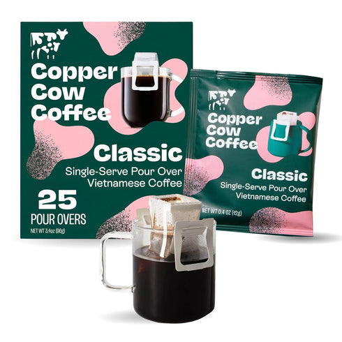 Copper Cow Coffee Premium Pour Over Single-Serve Vietnamese Coffee Pouches (25 pack)