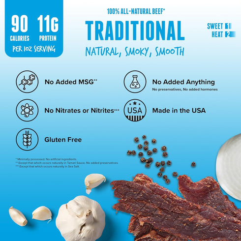Packs, 2.5 Oz (Pack 3) Baja Vida Traditional Beef Jerky - Beef Jerky Snack Healthy Jerky, Gluten-Free, All-Natural