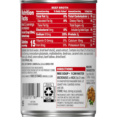 10.5 (Pack 5) Campbell's Condensed Beef Broth, Ounce Can